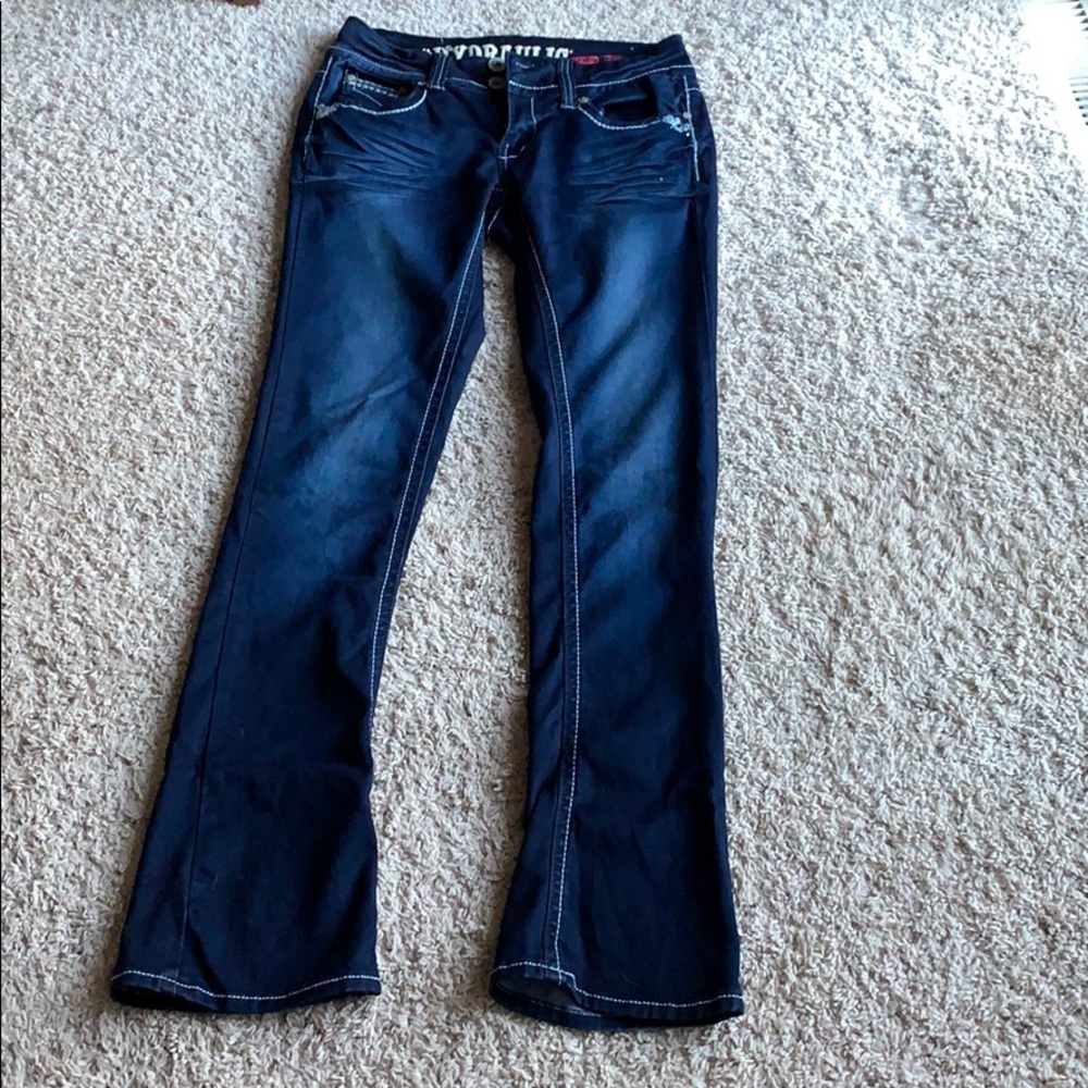 Jeans with boot cut, mid-rise, soft fabric stretch